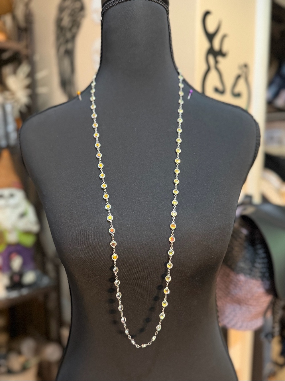 Long Aurora Borealis Touchstone Crystal Necklace